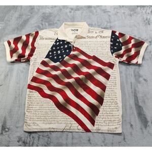 Guide Gear Polo Shirt Mens Size XL Cream Flag USA Constitution Dual Sided Casual